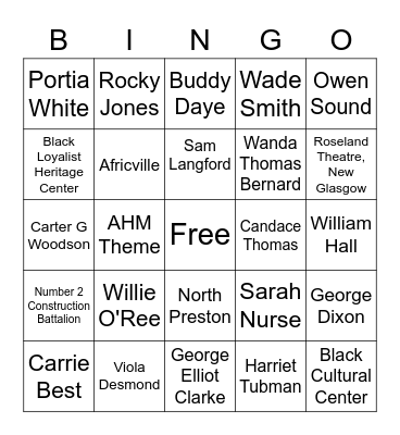 African Heritage Month Bingo Card