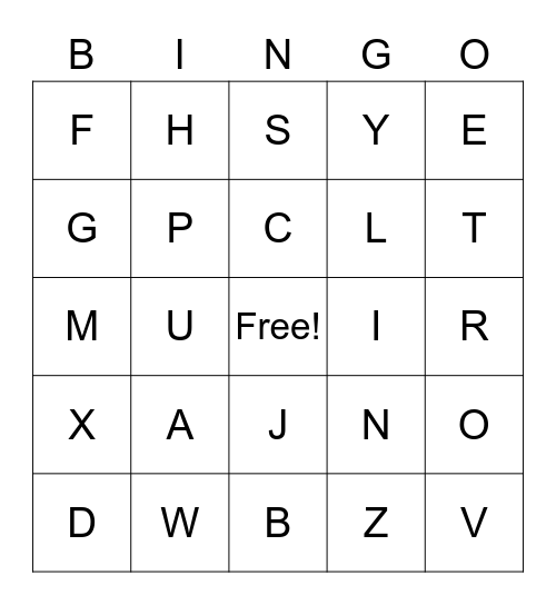 Letter Sounds Bingo Card