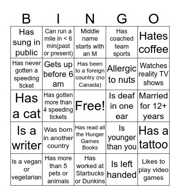 Get to Know You Bingo Card