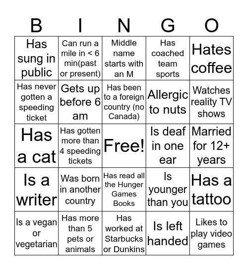 Get to Know You Bingo Card