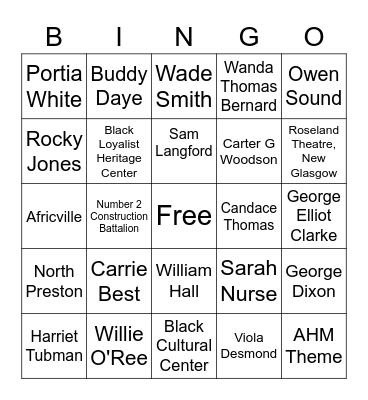 African Heritage Month Bingo Card