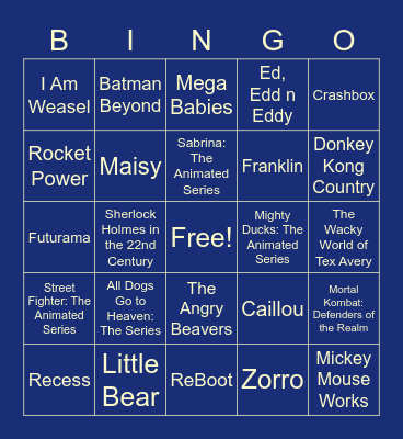 90's Cartoon Bingo Card
