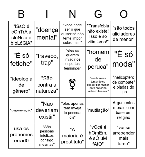 Transfobia BIngo Card