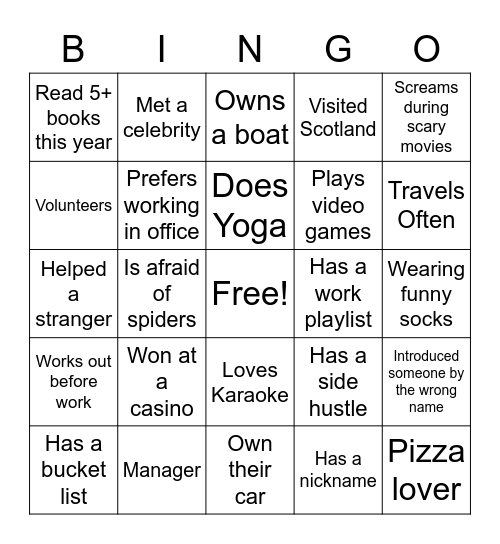 "Get to Know You" Bingo Card
