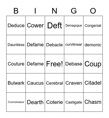 vocabulary bingo Card