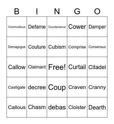 Vocabulary Bingo Card