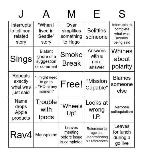 James-O Bingo Card
