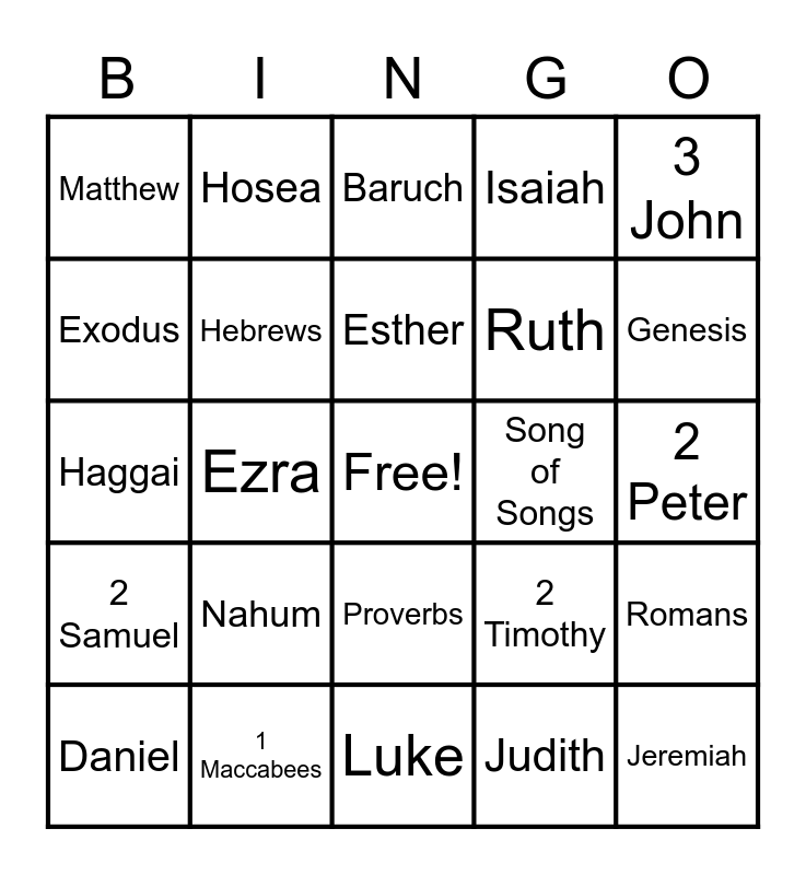 BOOKS OF THE BIBLE Bingo Card