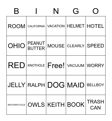 MOUSE AND THE MOTORCYCLE Bingo Card