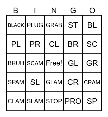 consonant blends Bingo Card