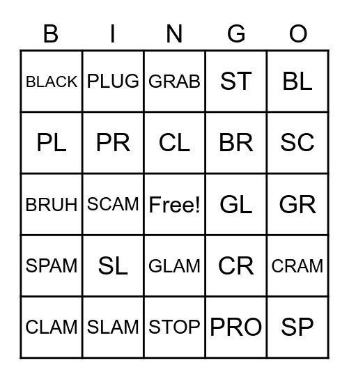 consonant blends Bingo Card