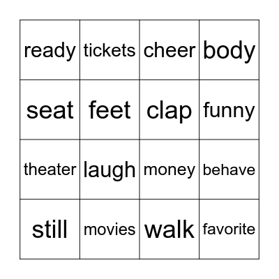 At the Movies Bingo Card