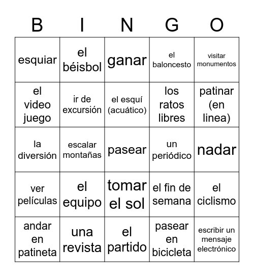 Descubre 1 leccíon 4 pasatiempos & deportes Bingo Card