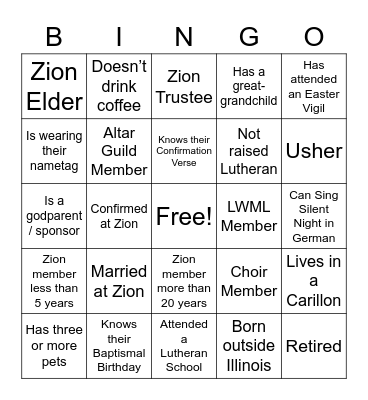 Zion Bingo Card