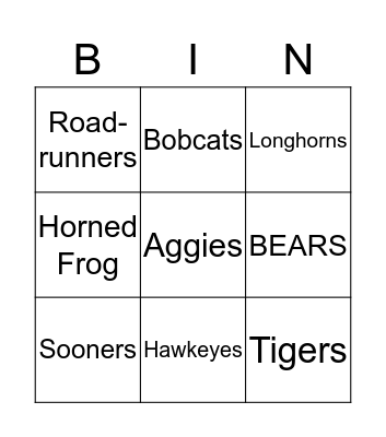 College Bingo Card