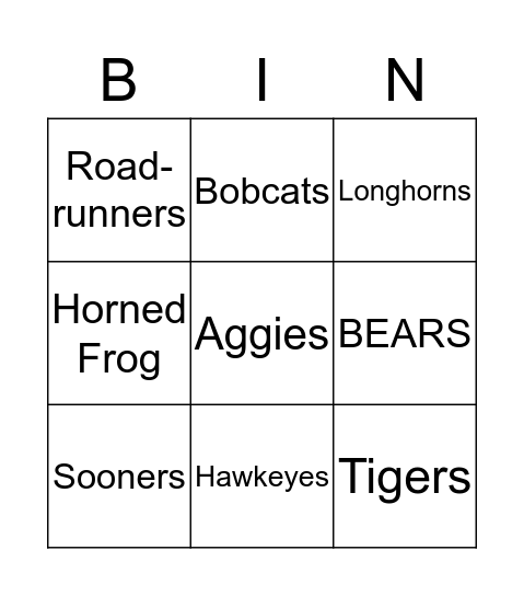 College Bingo Card