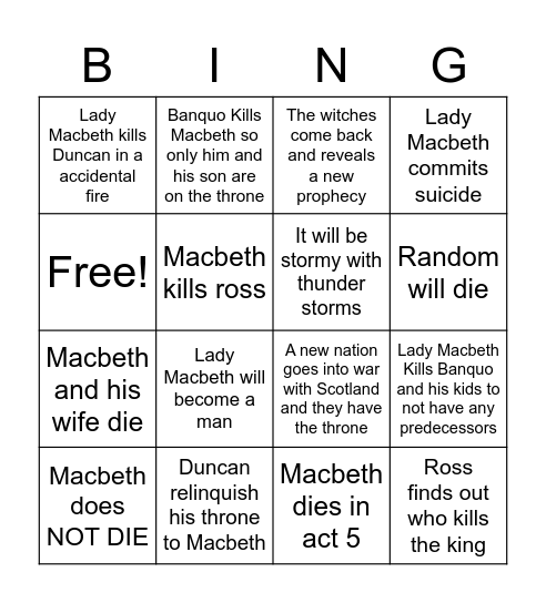 Macbeth BINGO Card
