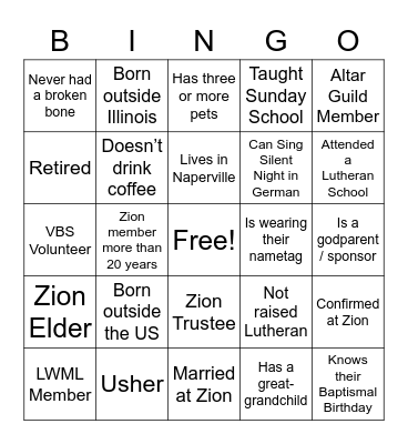 Zion Bingo Card