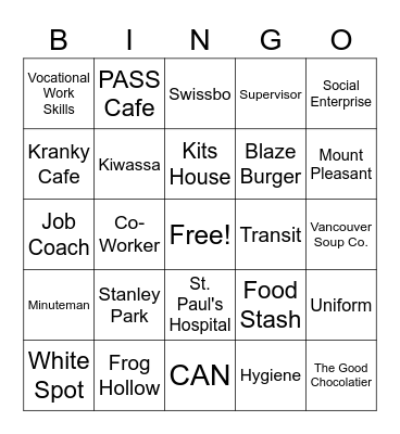 Vocational Work Skills Bingo Card