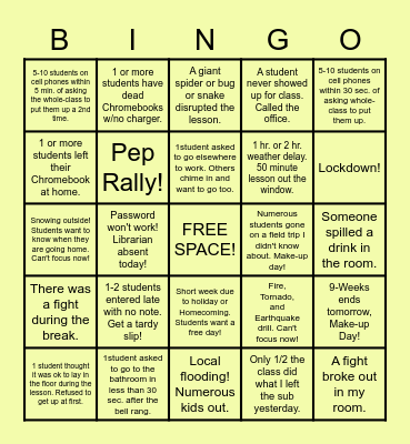 How the Period Really Went! Bingo Card
