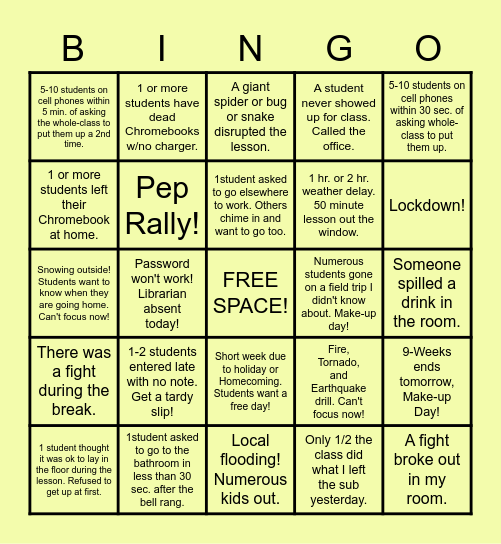 How the Period Really Went! Bingo Card