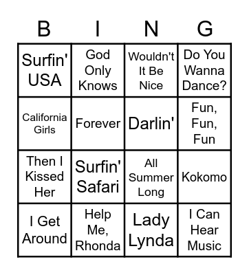 The Beach Boys Bingo Card