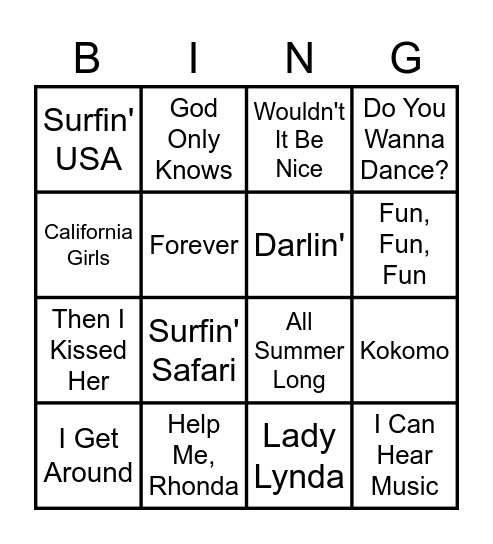The Beach Boys Bingo Card