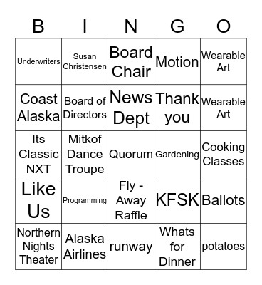 KFSK ANNUAL MEETING BINGO Card