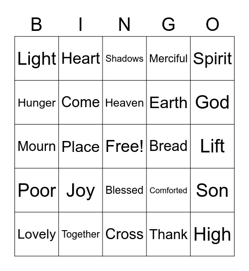 January 29 Worship Bingo  (Listen for words you hear and mark them)  No prizes - just for fun Bingo Card
