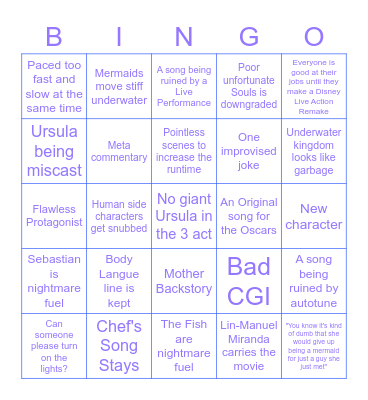 Little Mermaid Live Action Movie Predictions Bingo Card