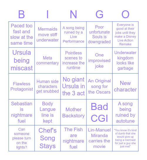 Little Mermaid Live Action Movie Predictions Bingo Card