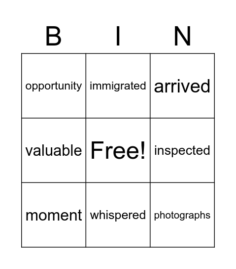 Unit 2 Week 2 Vocabulary Bingo Card