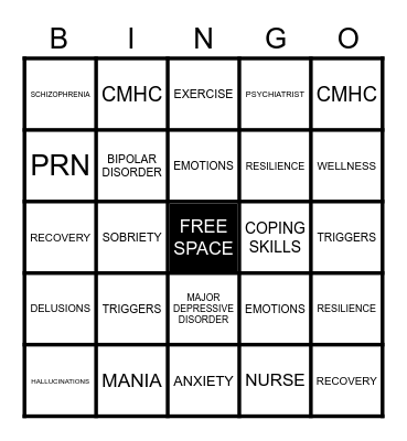 ILLNESS MANAGEMENT RECOVERY Bingo Card