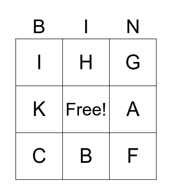 Alphabet Letters Bingo Card