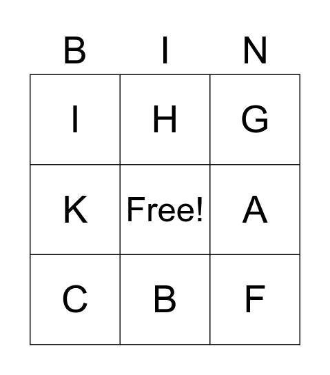 Alphabet Letters Bingo Card