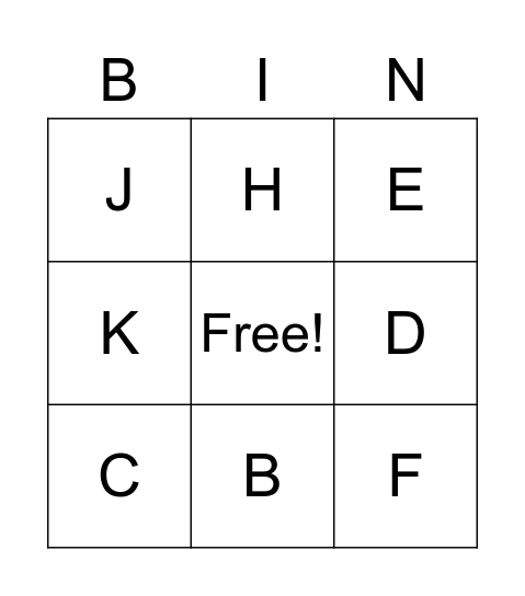 Alphabet Letters Bingo Card