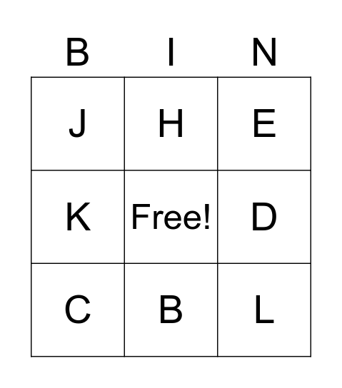 Alphabet Letters Bingo Card