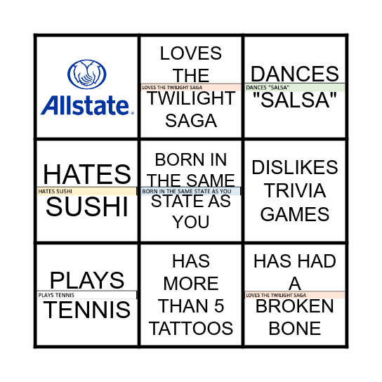 Allstate Protection Plans Bingo Card