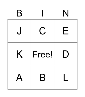 Alphabet Letters Bingo Card