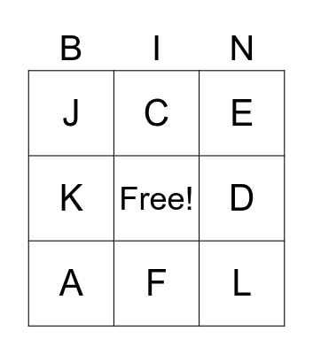 Alphabet Letters Bingo Card