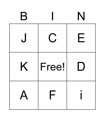 Alphabet Letters Bingo Card