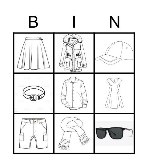 De kleding Bingo Card