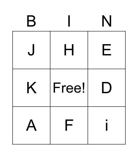 Alphabet Letters Bingo Card