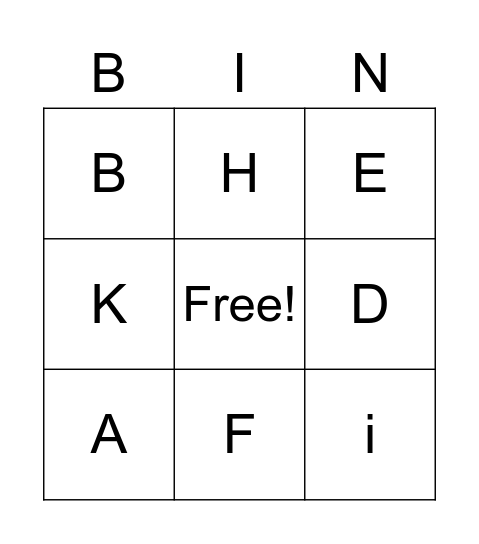 Alphabet Letters Bingo Card