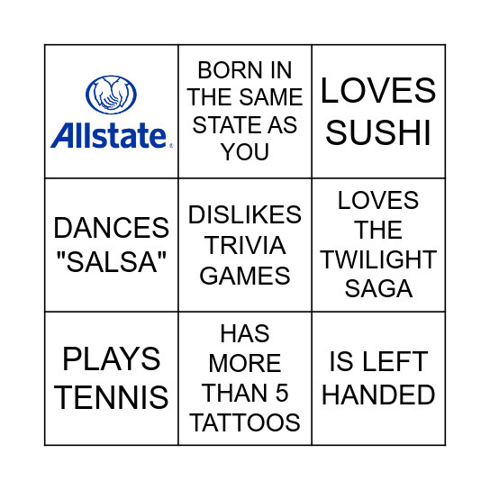 Allstate Protection Plan Bingo Card