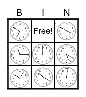 Reading Time on an Analog Clock Bingo Card