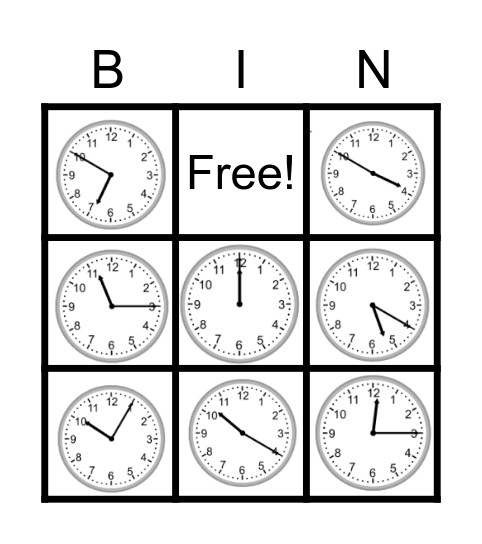 Reading Time on an Analog Clock Bingo Card