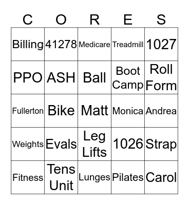 CORE PT Bingo Card
