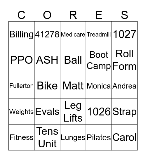 CORE PT Bingo Card