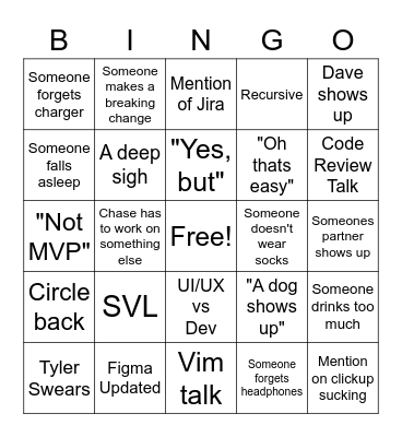 Hackathon Bingo Card